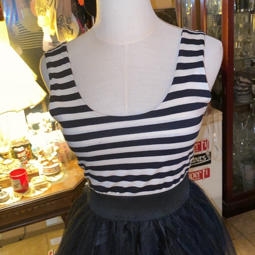 Black Poppy Small dress. Adora. It has Black & cream stripes top and black skirt - Picture 2 of 5